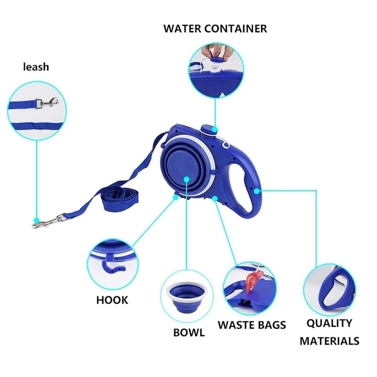 Multifunction Dog Leash With Bottle And Bucket