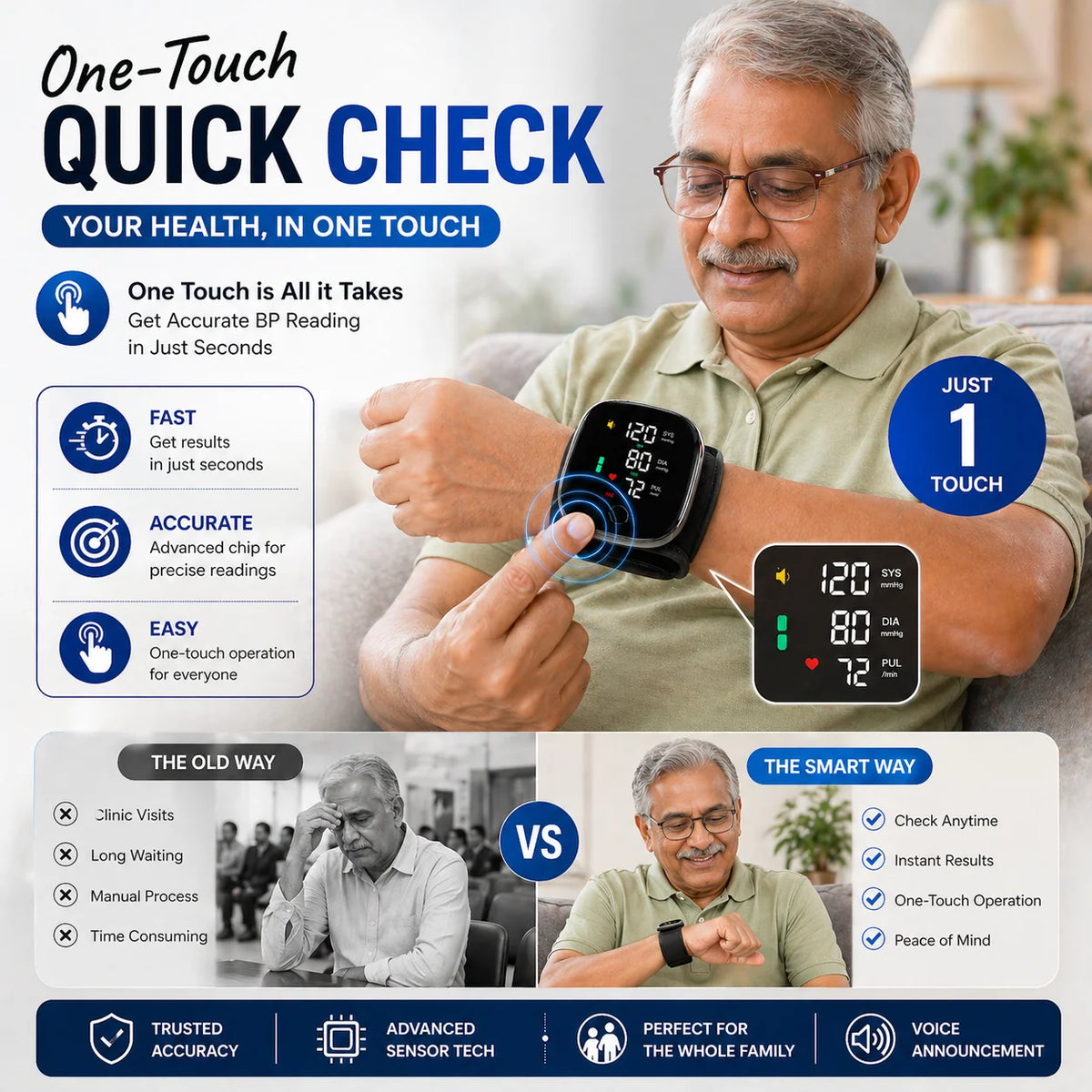 Rechargeable Wrist Blood Pressure Monitor Device