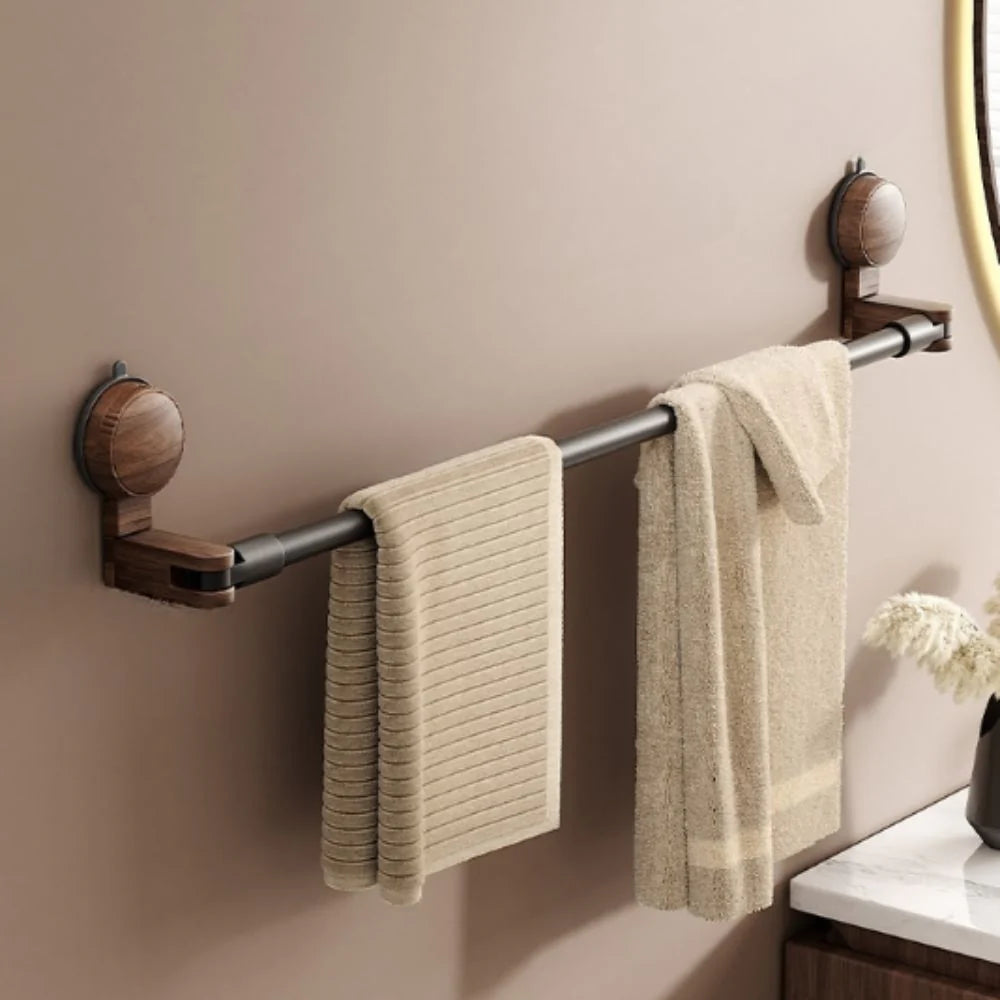 No-Drill Retractable Walnut Towel & Shoe Rack