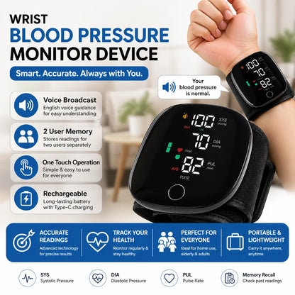 Rechargeable Wrist Blood Pressure Monitor Device
