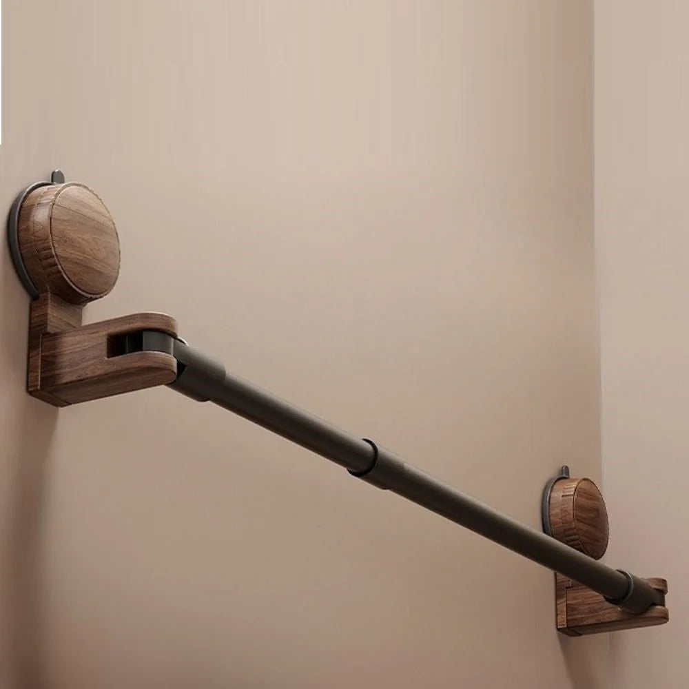 No-Drill Retractable Walnut Towel & Shoe Rack