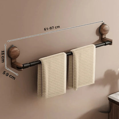 No-Drill Retractable Walnut Towel & Shoe Rack