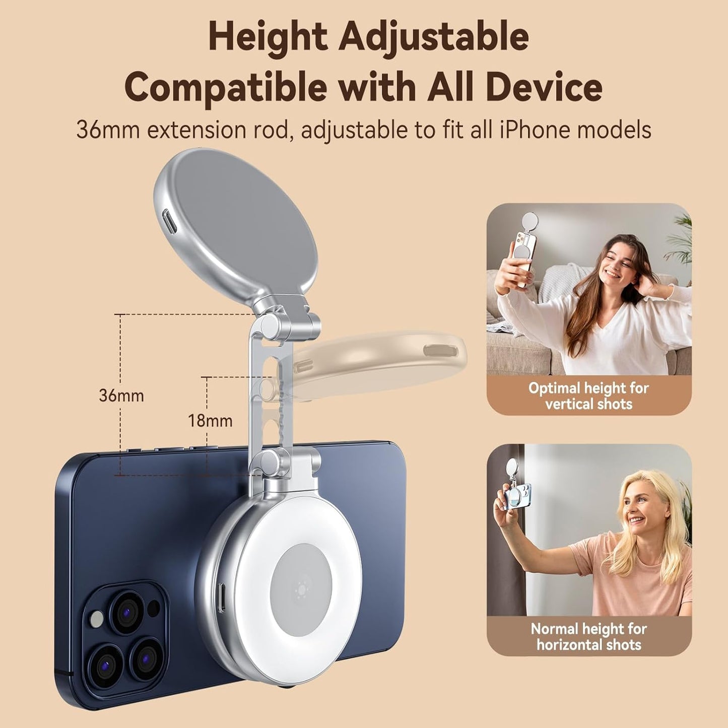 Built-In Mirror Magnetic Selfie Ring Light