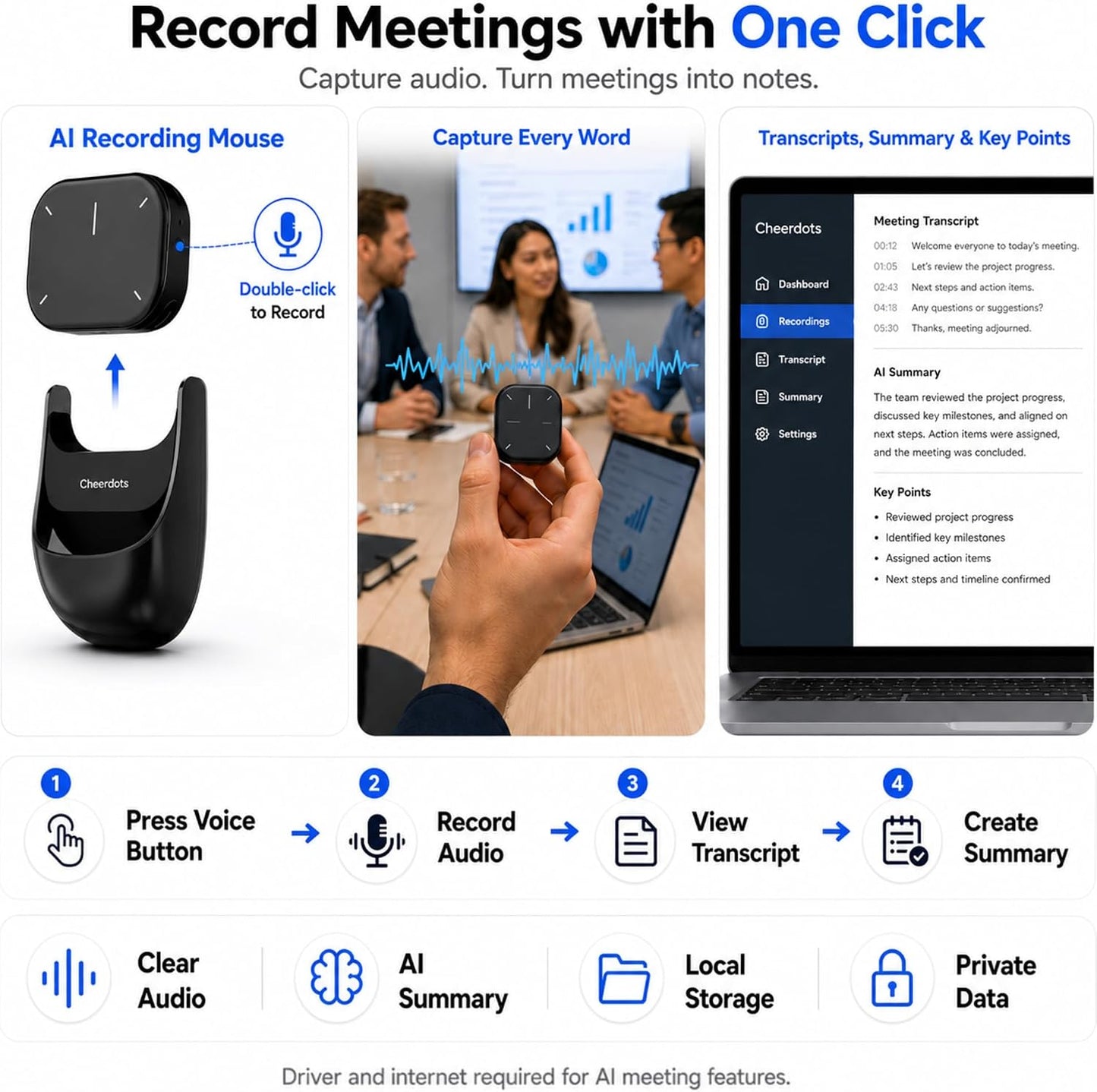 Magnetic Wireless Mouse With Recorder