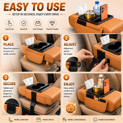5-in-1 Car Armrest Console Cushion with Cup Holder