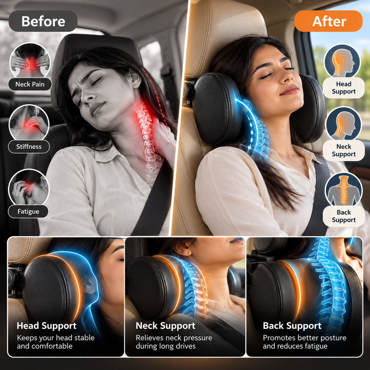 Adjustable Car Headrest Pillow