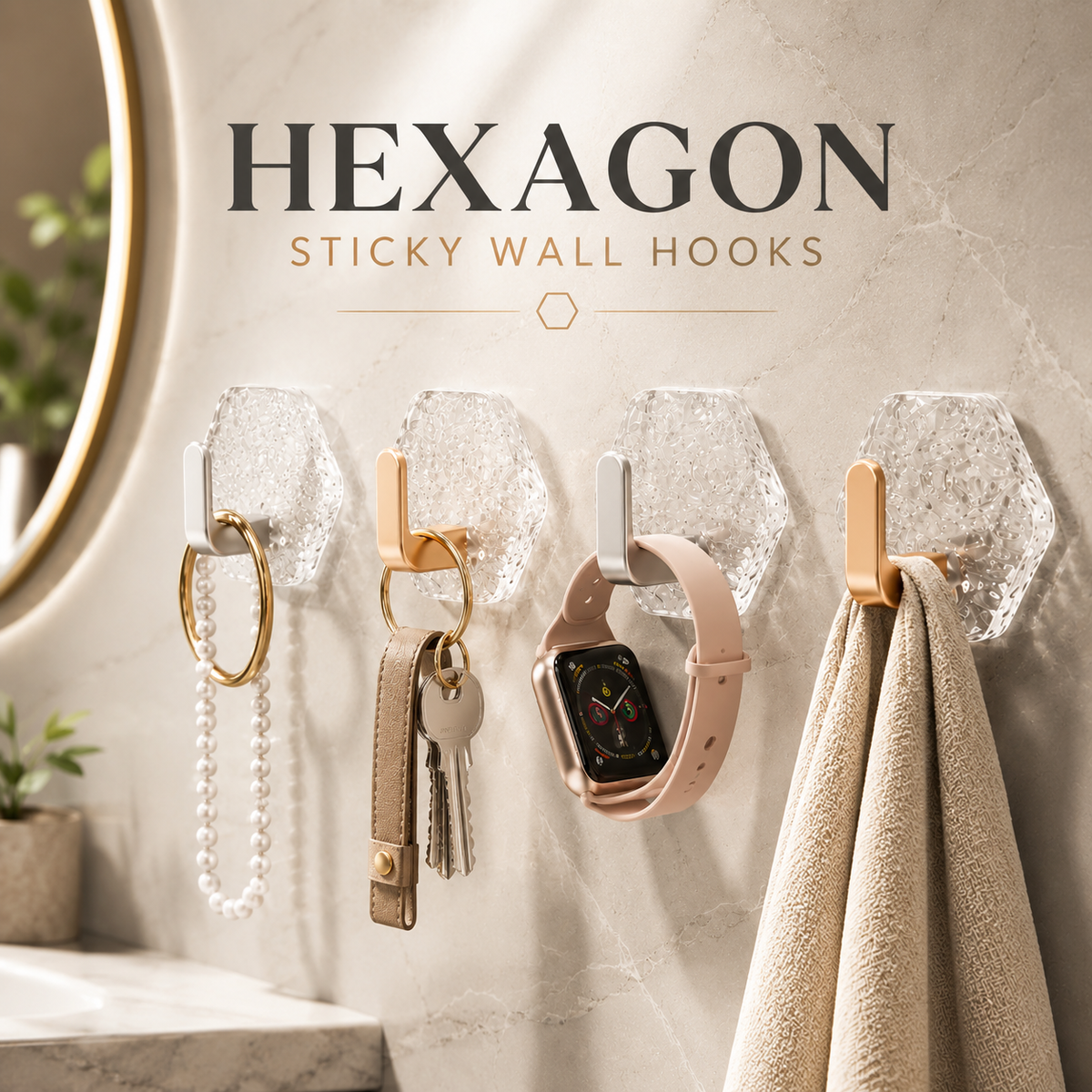 Self-Adhesive Hexagonal Ripple Design Hook - Pack of 5/10