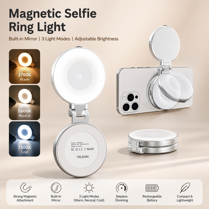 Built-In Mirror Magnetic Selfie Ring Light