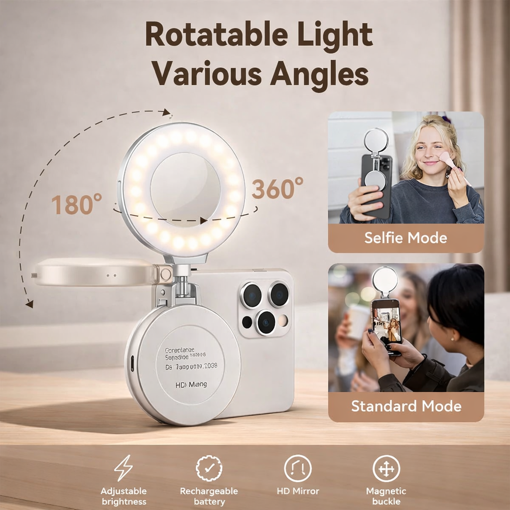 Built-In Mirror Magnetic Selfie Ring Light