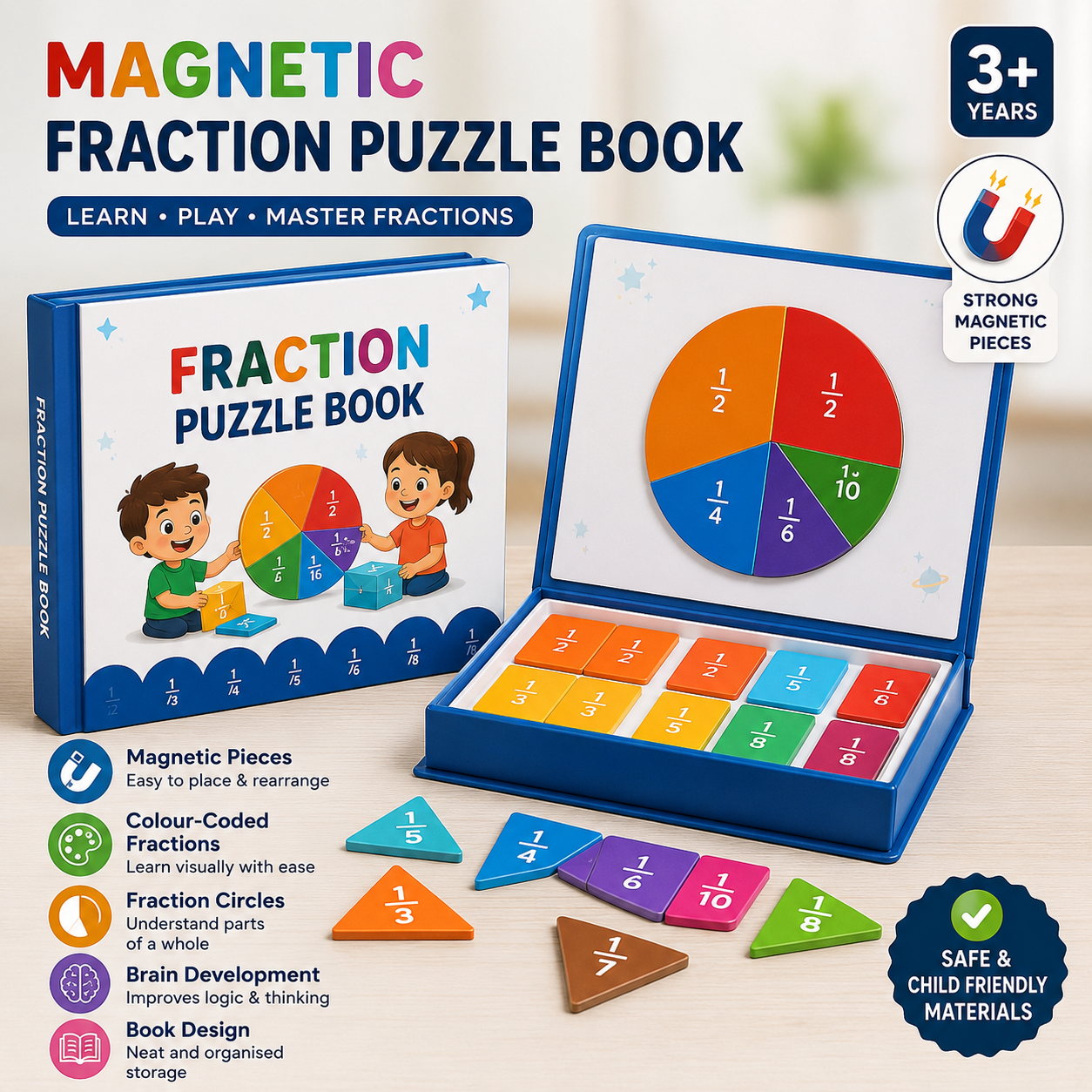 Magnetic Book Fraction Puzzle For Children