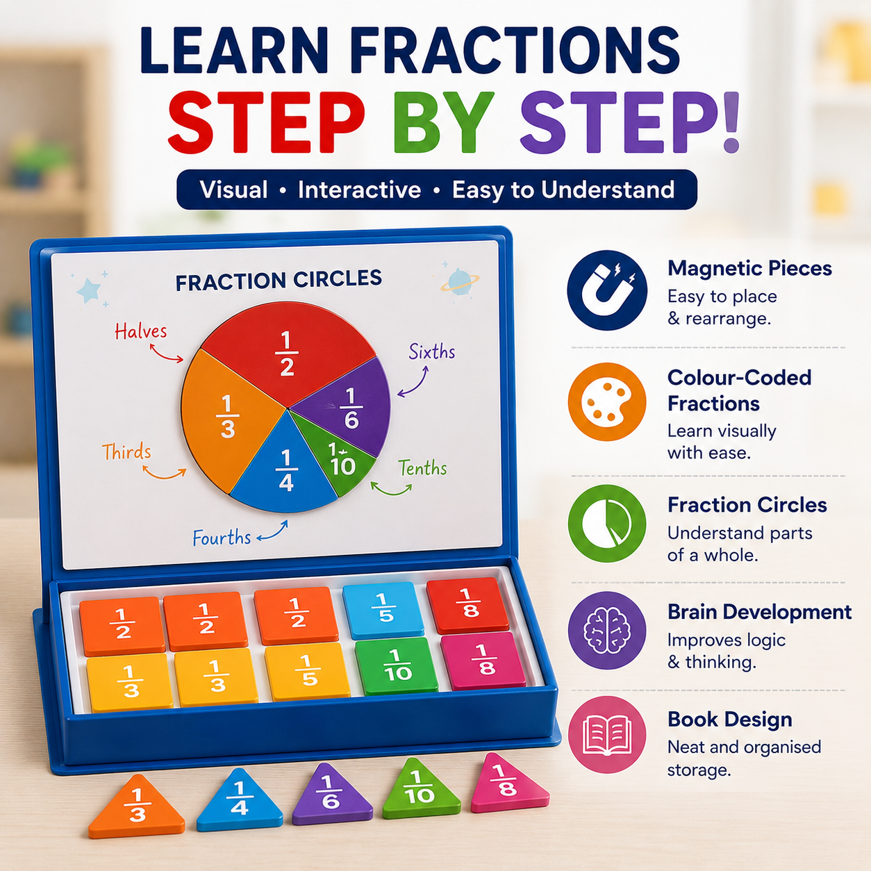 Magnetic Book Fraction Puzzle For Children