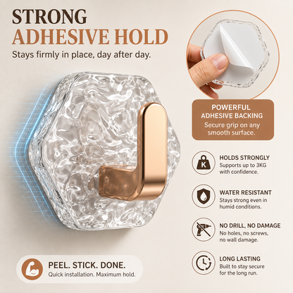 Self-Adhesive Hexagonal Ripple Design Hook - Pack of 5/10