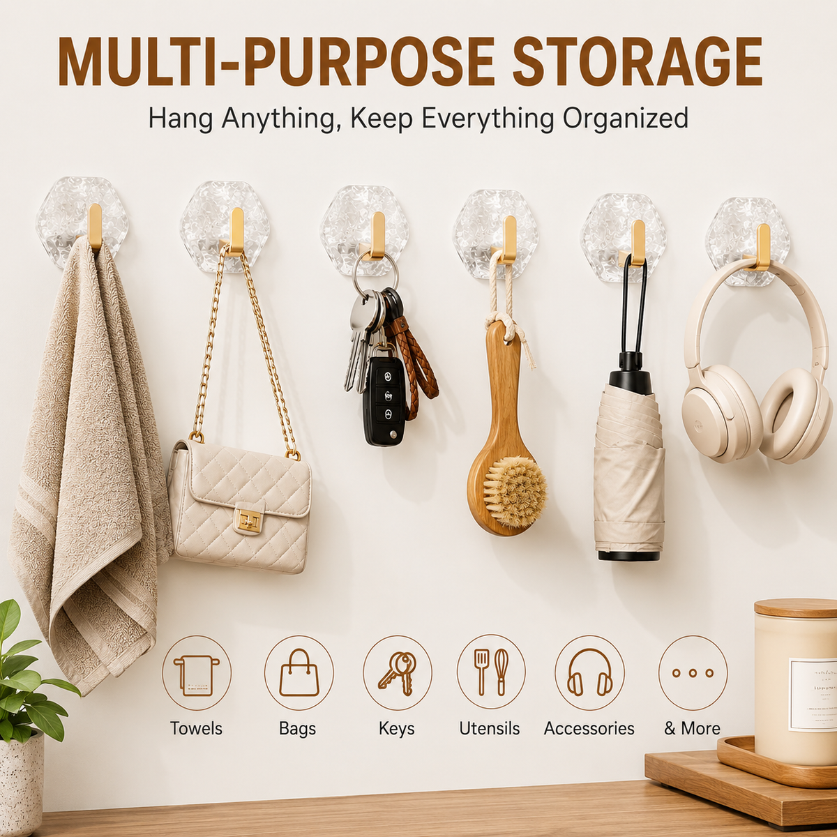 Self-Adhesive Hexagonal Ripple Design Hook - Pack of 5/10