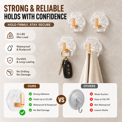 Self-Adhesive Hexagonal Ripple Design Hook - Pack of 5/10