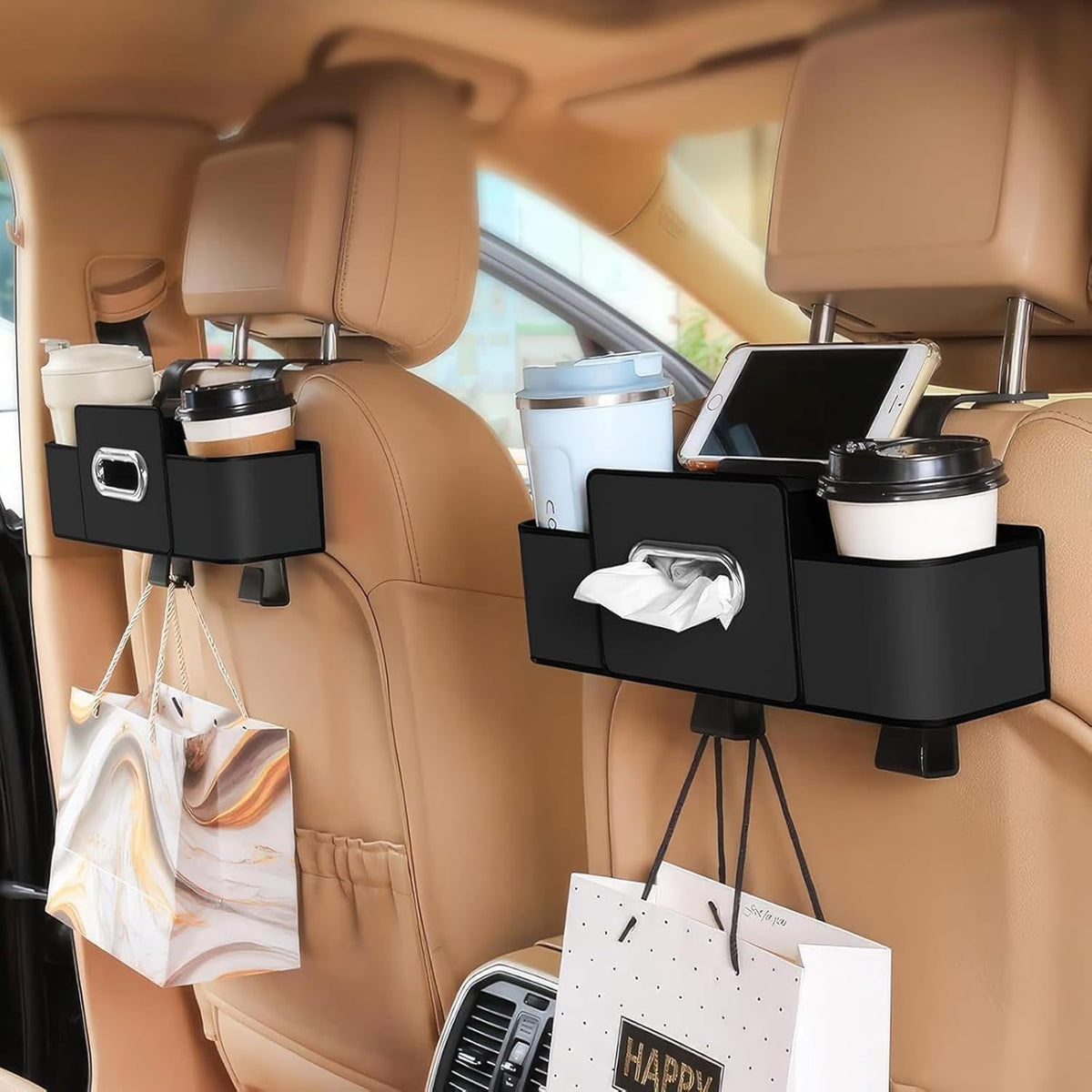 4-in-1 Car Backseat Organizer with Tissue & Cup Holder
