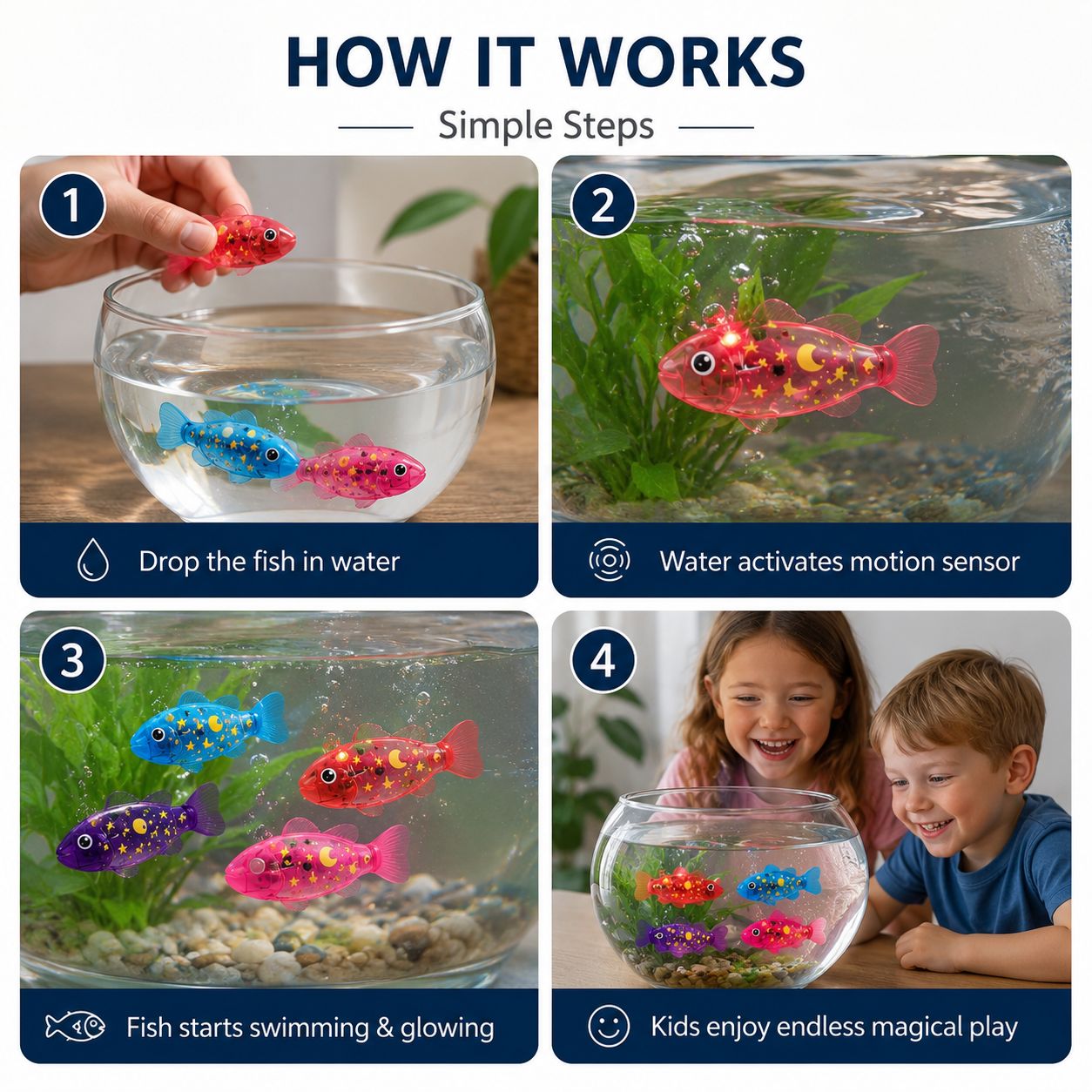 Swimming LED Robot Fish for Kids & Pets