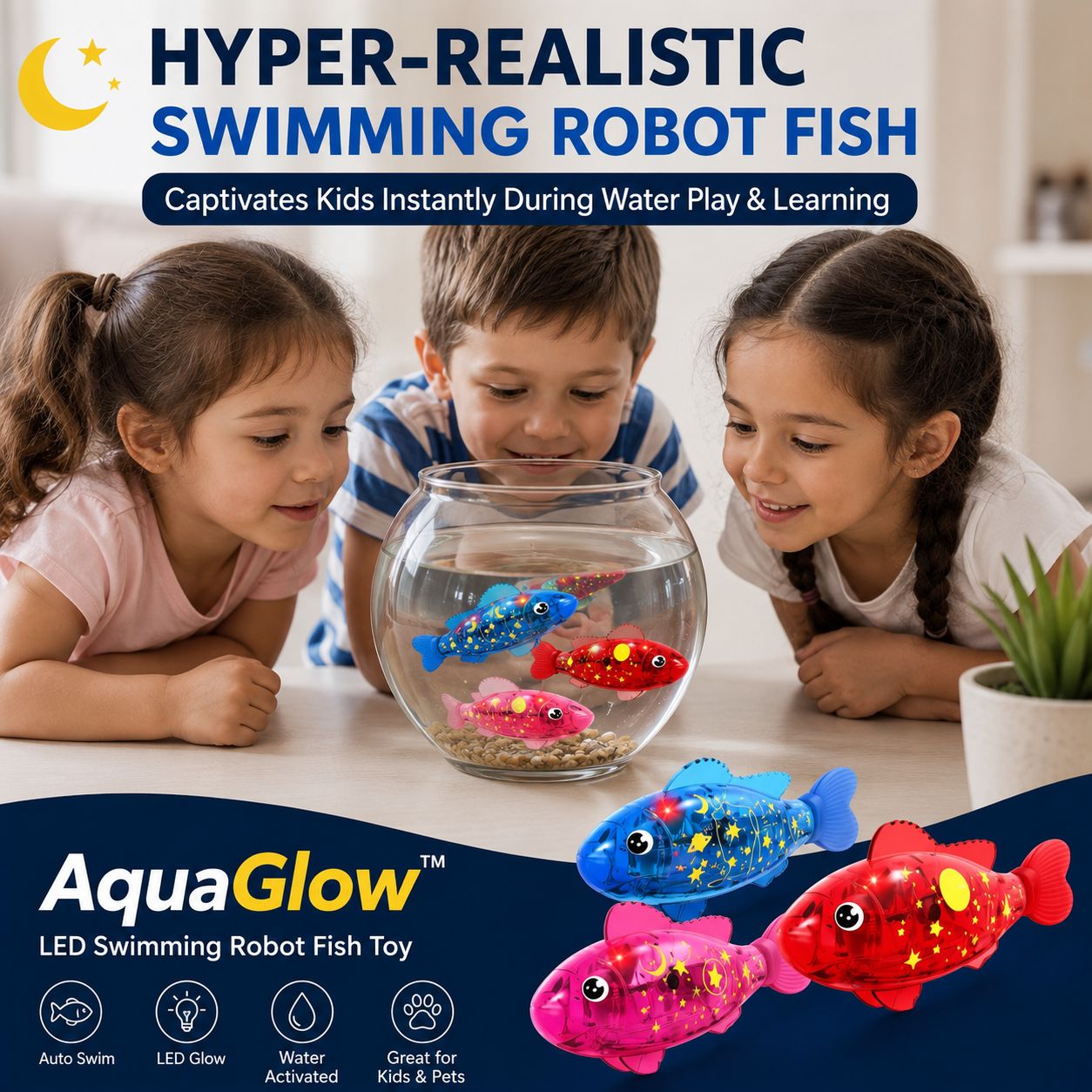 Swimming LED Robot Fish for Kids & Pets