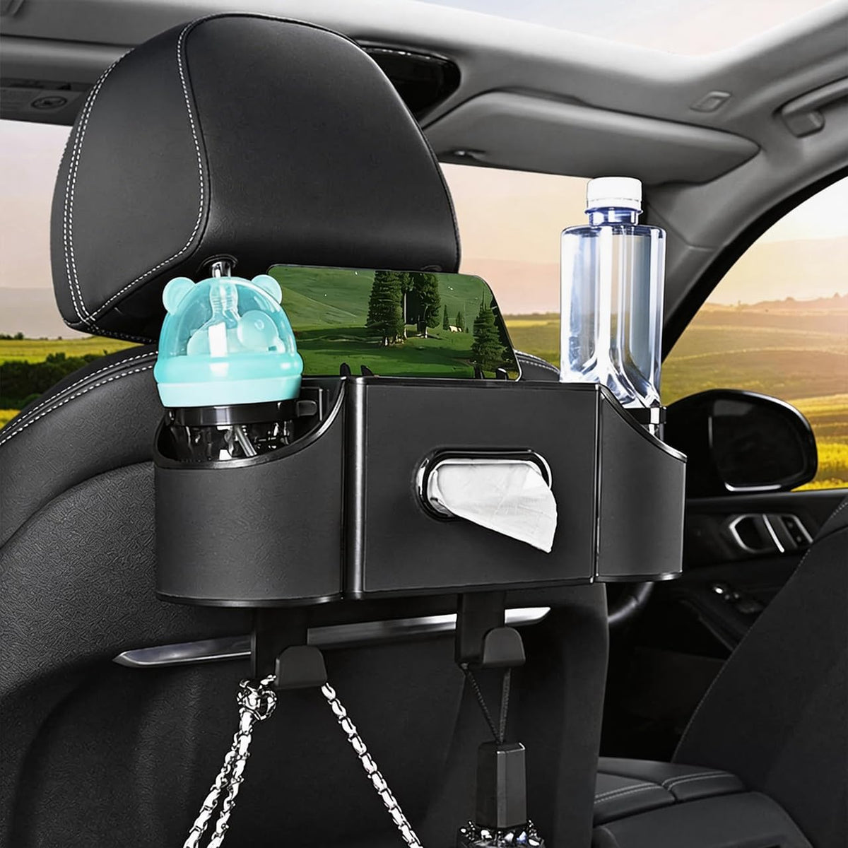 4-in-1 Car Backseat Organizer with Tissue & Cup Holder